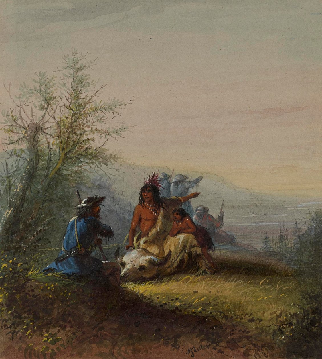 Groep van een bergbewoner en een Kansas-indiaan door Alfred Jacob Miller