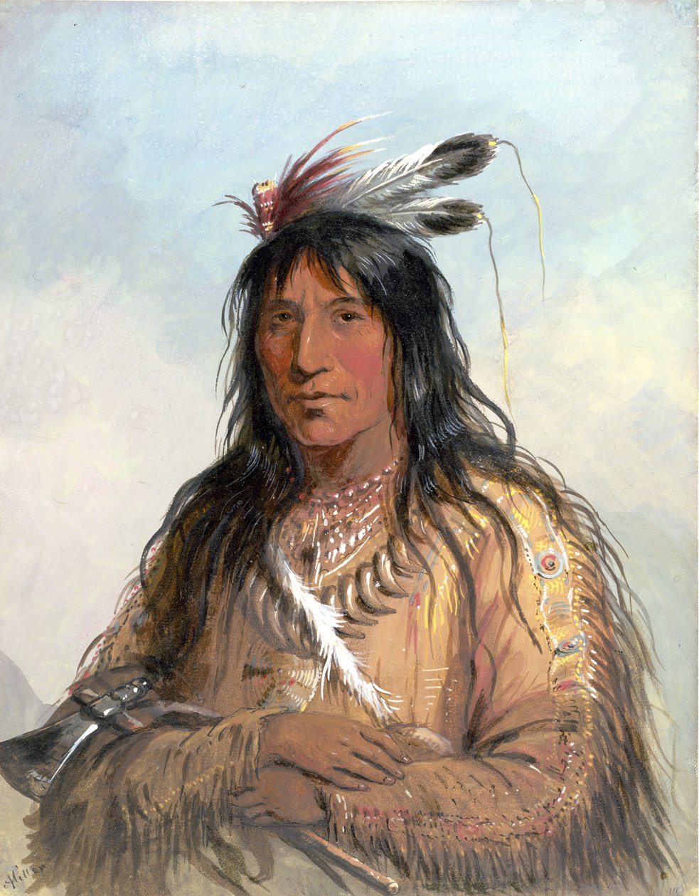 Kopstudie van „Matau-Tathonca”, „Bull Bear” - een Ogallala door Alfred Jacob Miller