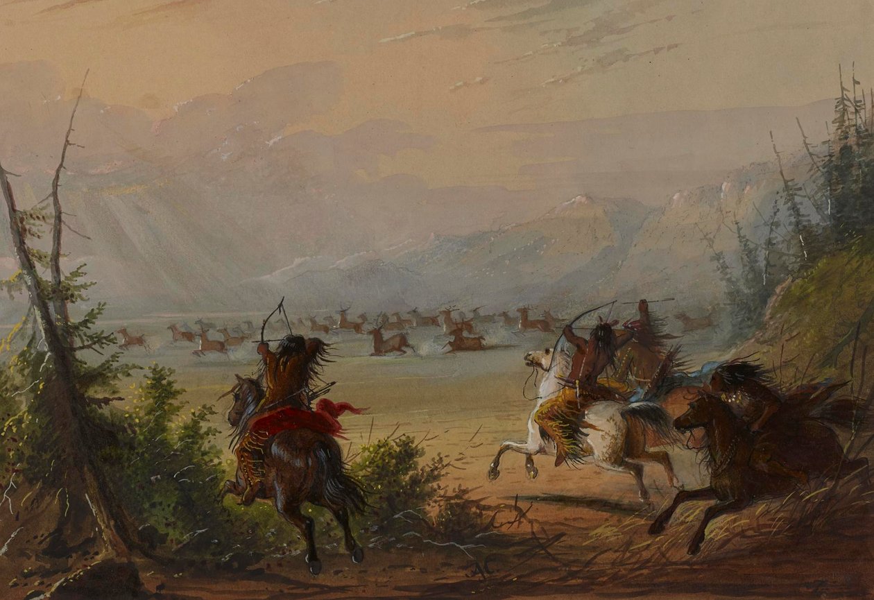 Jacht op elanden door Alfred Jacob Miller