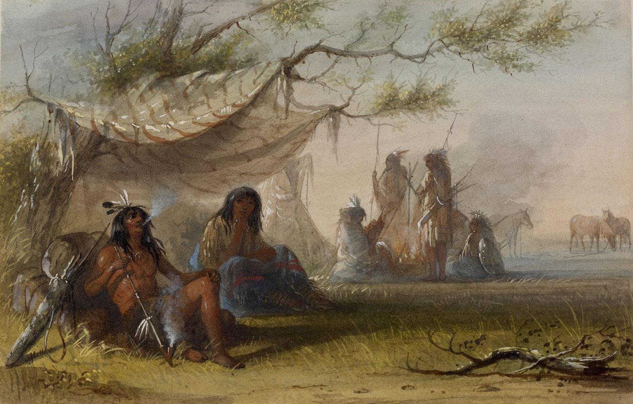Indiaans kampement door Alfred Jacob Miller