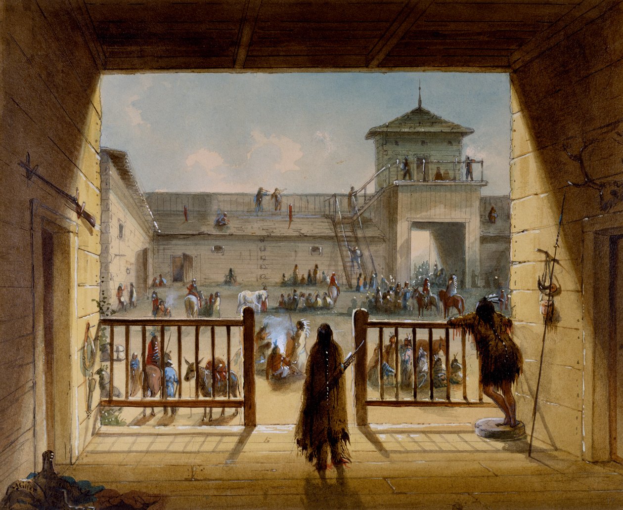 Interieur van Fort Laramie door Alfred Jacob Miller