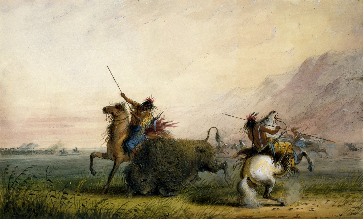Een buffel doden met de lans door Alfred Jacob Miller