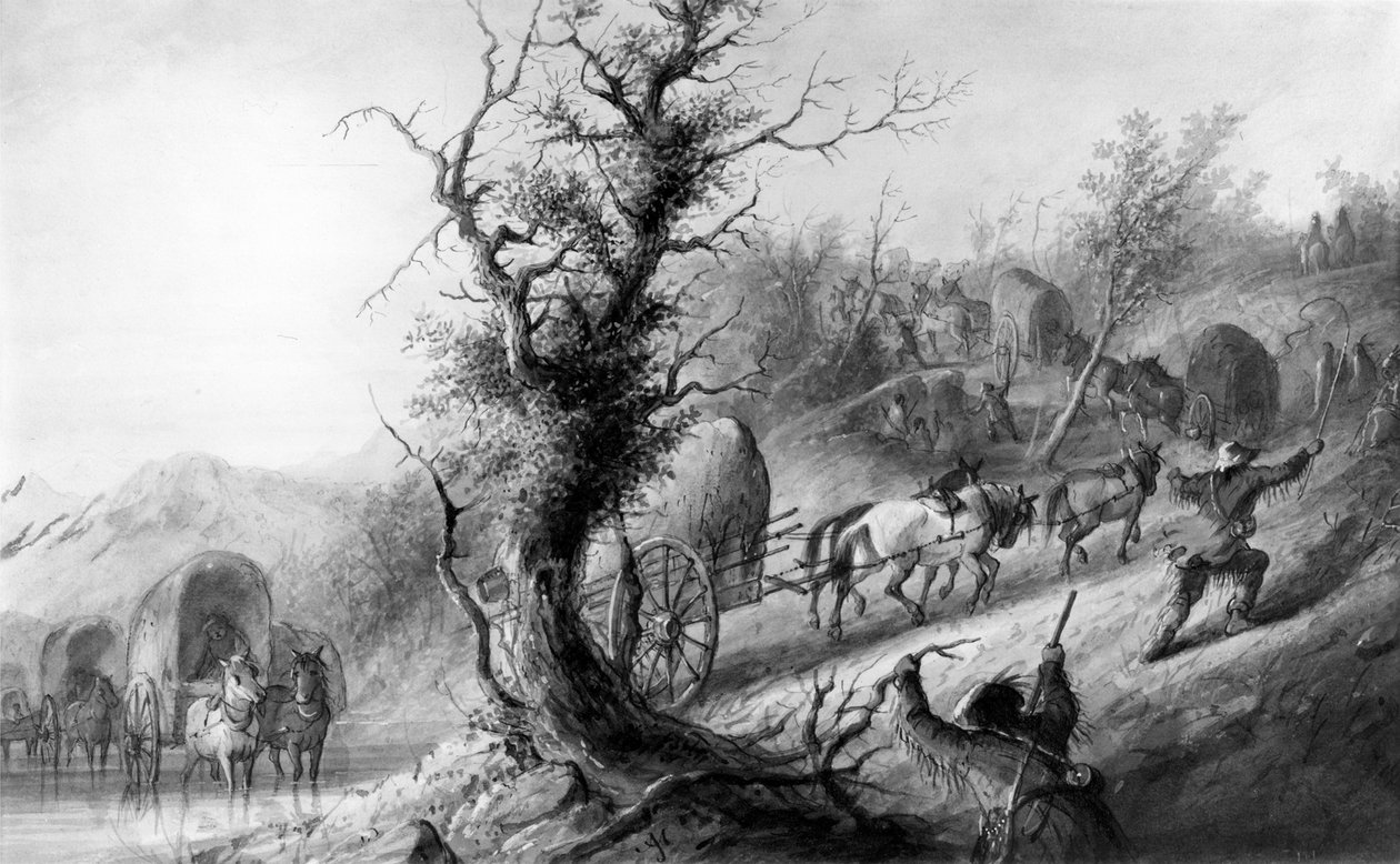 De charettes op de grond zetten door Alfred Jacob Miller