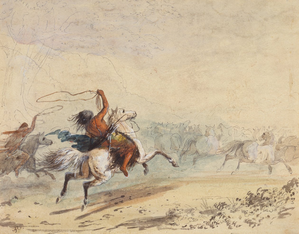Wilde paarden vangen, ca. 1837 door Alfred Jacob Miller