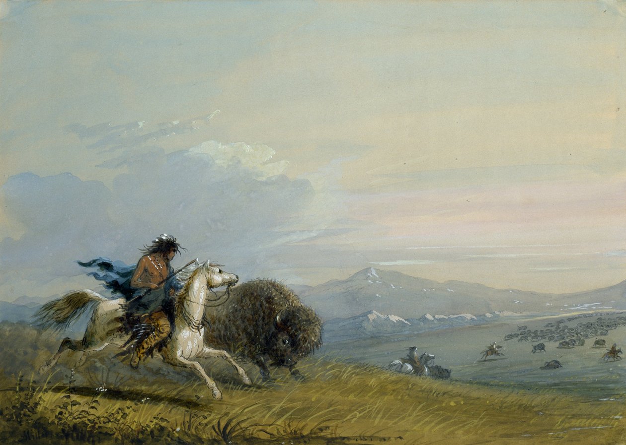 Pawnee-rennende buffel door Alfred Jacob Miller