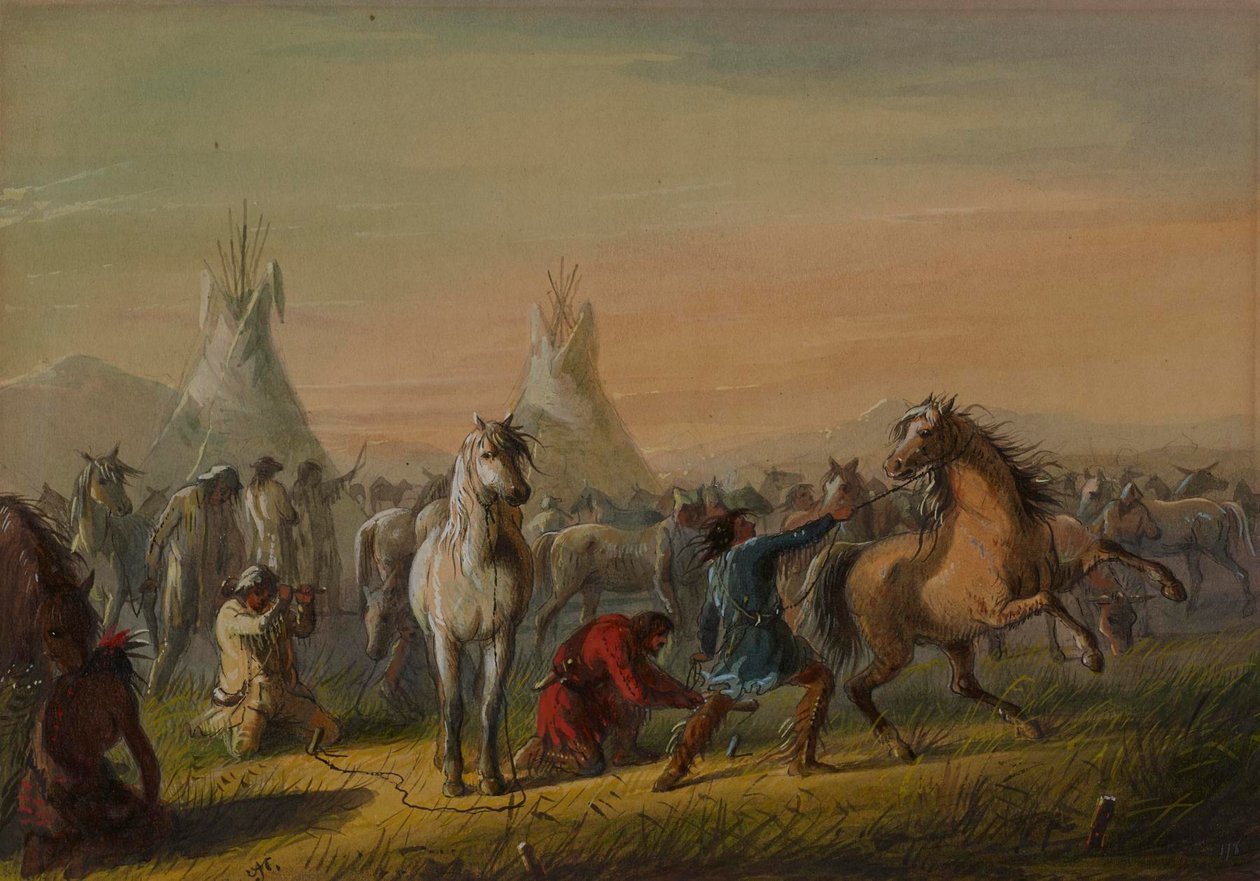 Paarden bij een picketactie door Alfred Jacob Miller