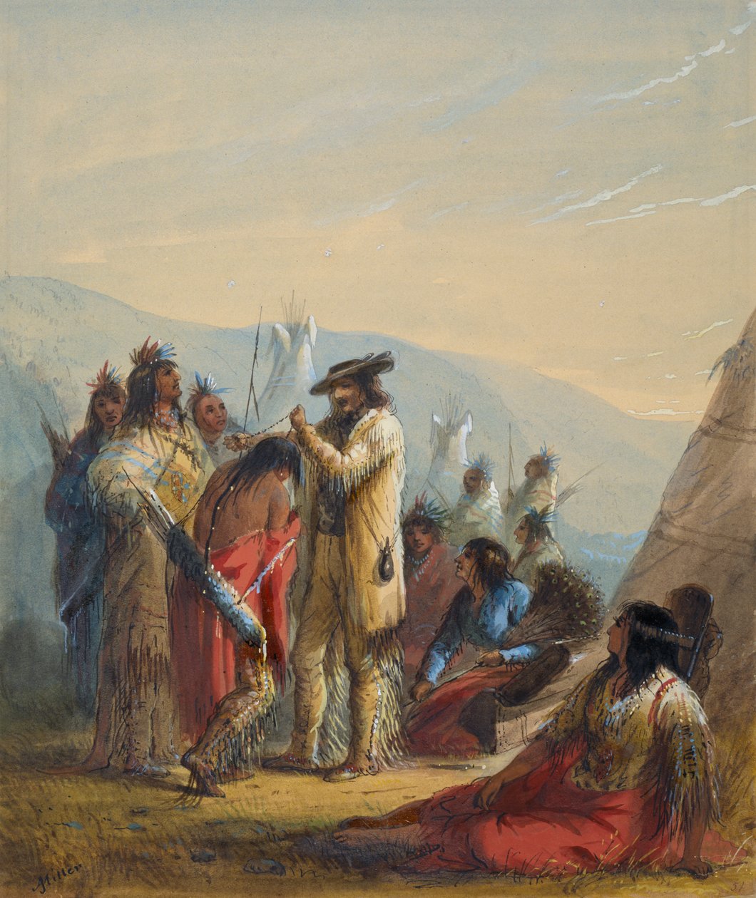Geschenken voor indianen door Alfred Jacob Miller