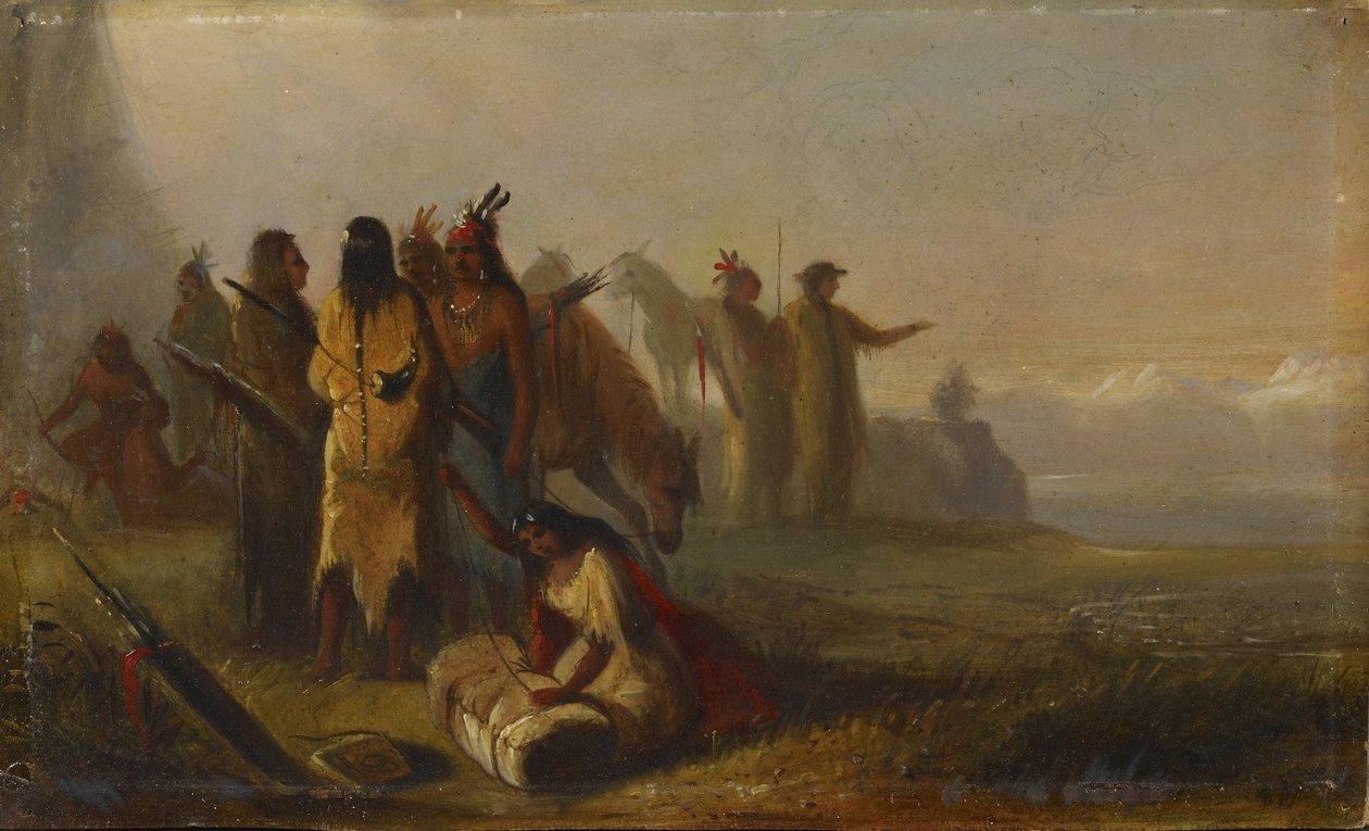 Scène met pelsjagers en indianen door Alfred Jacob Miller