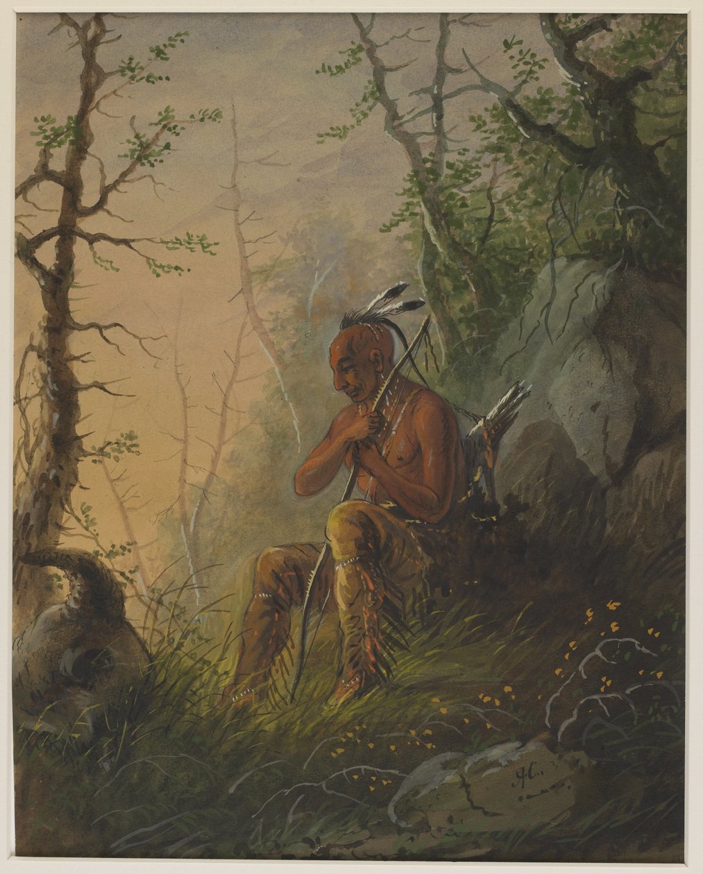 Een Sioux-indiaan bij een graf door Alfred Jacob Miller