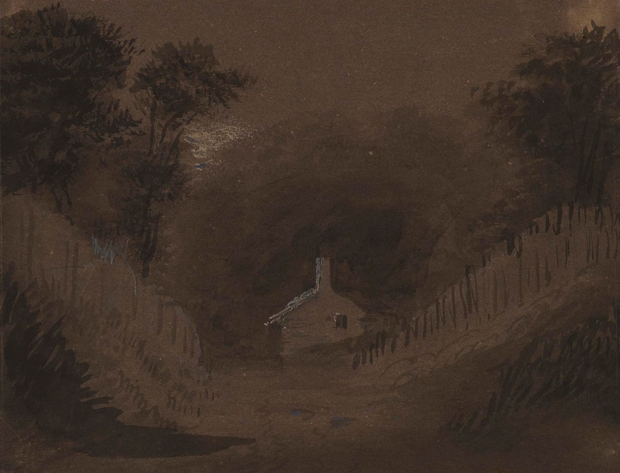 Klein huis tussen bomen door Alfred Jacob Miller