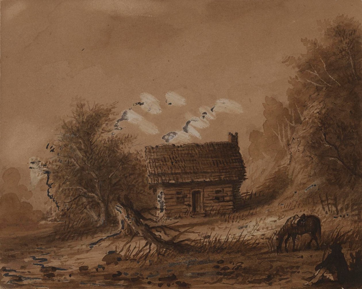 Klein houten huisje door Alfred Jacob Miller