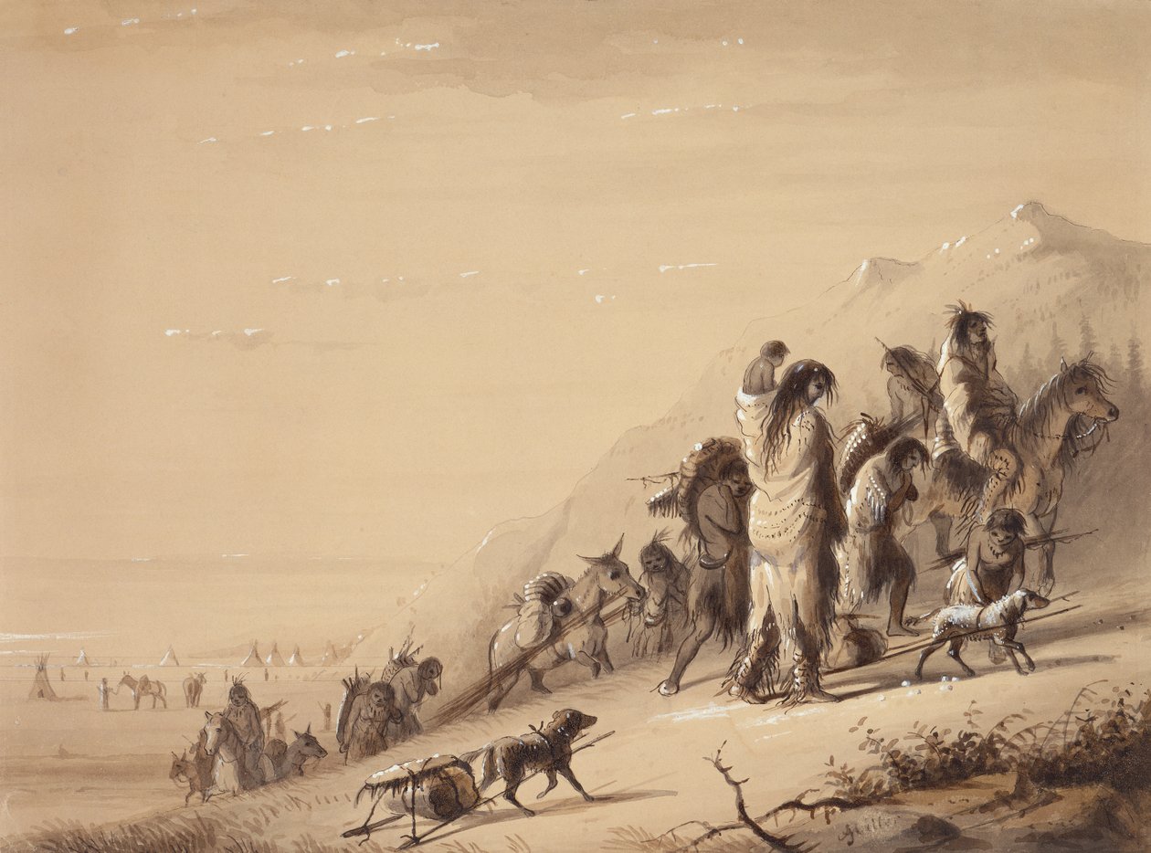 Slangenindianen Migreren, ca. 1837 door Alfred Jacob Miller