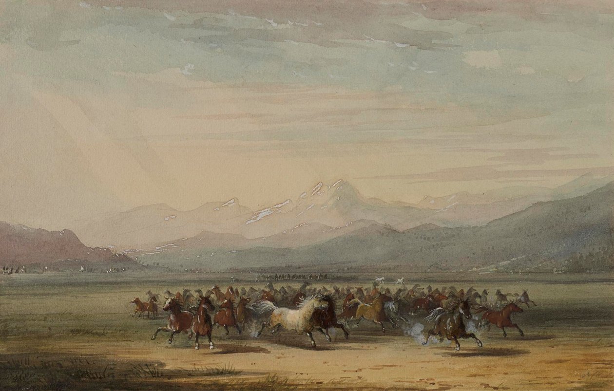 Stampede van wilde paarden door Alfred Jacob Miller