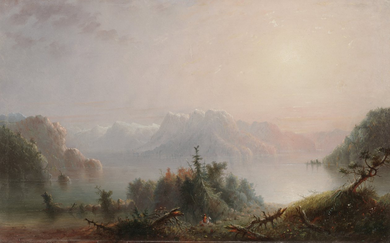 Het meer breidt haar eenzame boezem uit naar de hemel, ca. 1850 door Alfred Jacob Miller