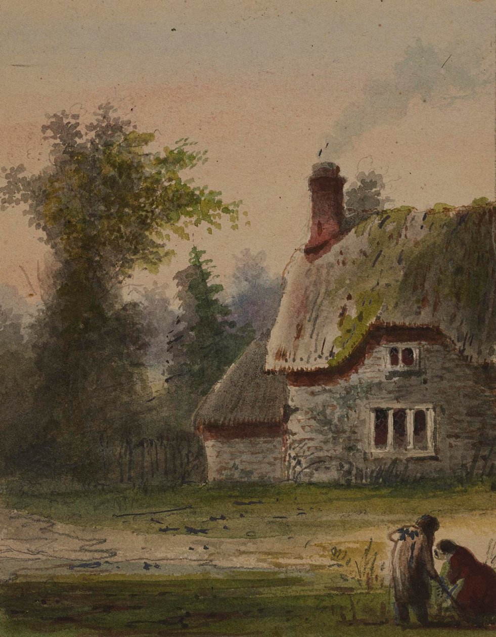 Twee figuren voor een huisje door Alfred Jacob Miller