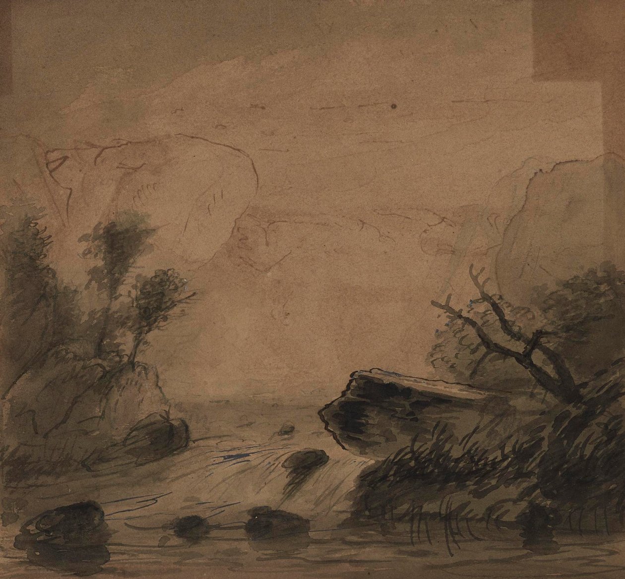 Uitzicht op bergwatervallen door Alfred Jacob Miller