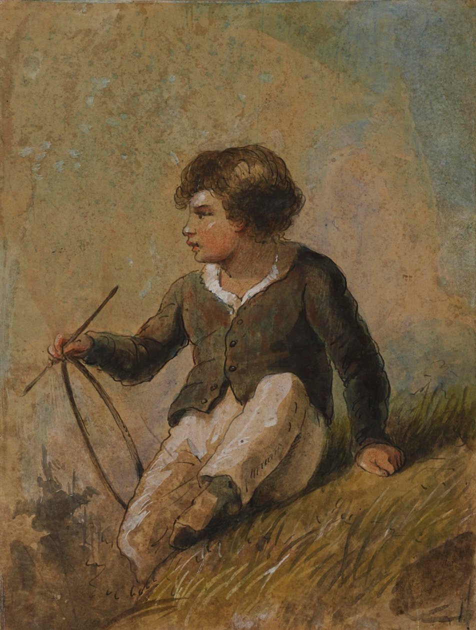 Jonge jongen met hoepel en stok door Alfred Jacob Miller
