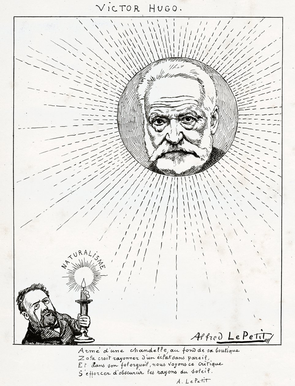 Karikatuur van Victor Hugo en Emile Zola, c.1875-1880 (gravure) door Alfred Le Petit