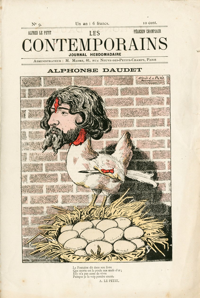 Omslag van Les Contemporains, nummer 9, Satirisch in Kleuren: Alphonse Daudet - Literatuur - Houle, Daudet Alphonse - Illustratie door Alfred Le Pepetit door Alfred Le Petit