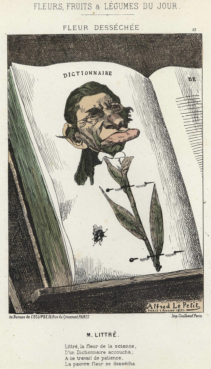 Verdroogde bloem: cartoon over Littré - ill. van 01/02/1871 in 