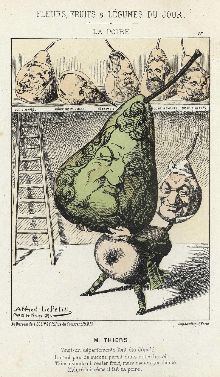 La Peire: karikatuur over Thiers - ill. uit 14/02/1871 door Alfred Le Petitty, in 