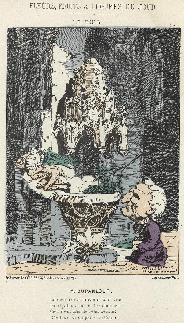 Le Boxis: Karikatuur over Dupanloup - ill. van 21/02/1871 in “Bloemen, Fruit en Groenten van de Dag” door Alfred Le Petit