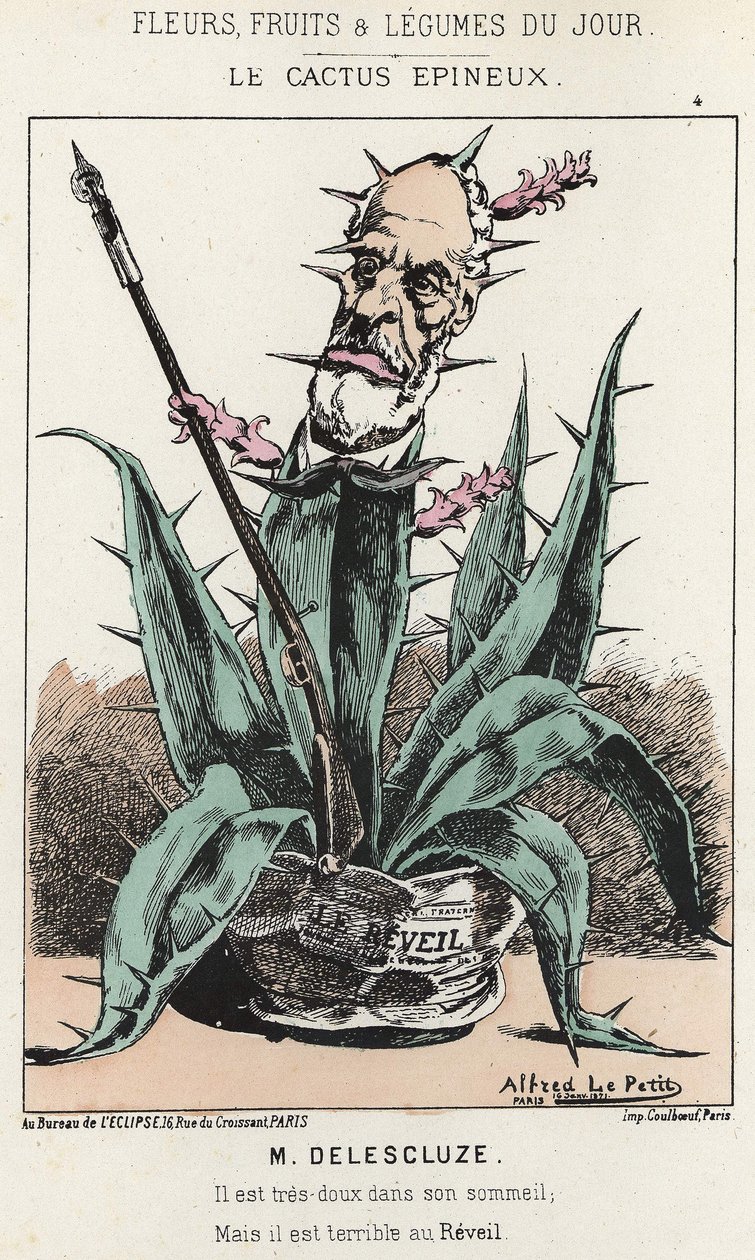 Le Cactus Spineux: Cartoon over Louis Charles Delescluze (1809 - 1871) - ill. van 16/01/1871 in 
