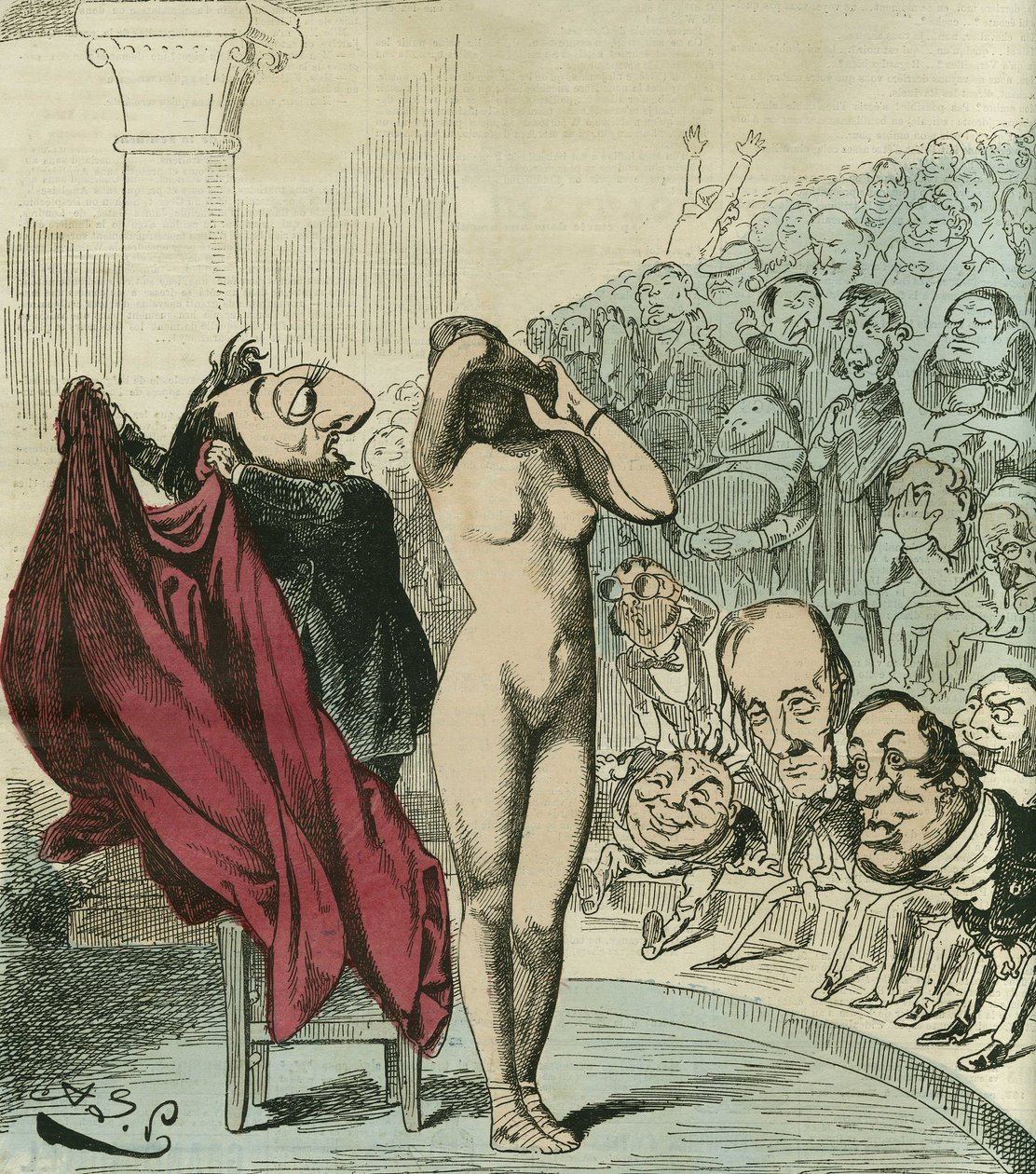De nieuwe Phryne, volgens een schilderij van Gerome, Phryne zou de onthulde Republiek zijn. In 
