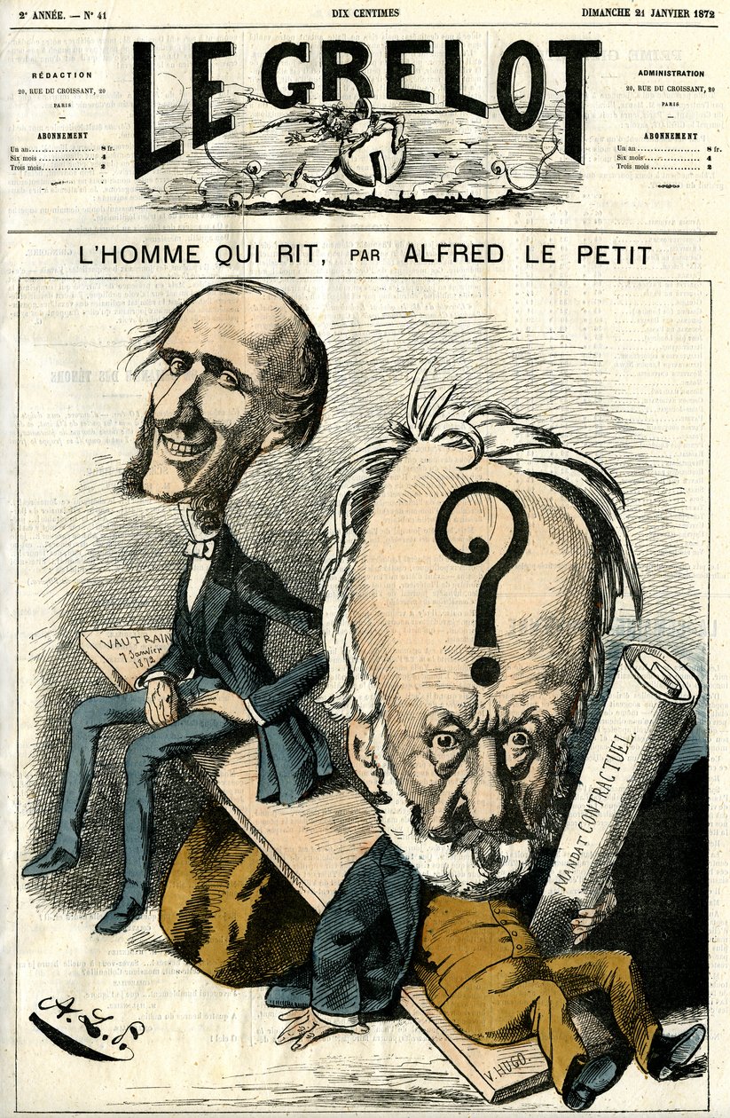 Victor Hugo en De Man die Lacht. Karikatuur door Alfred Le Petit