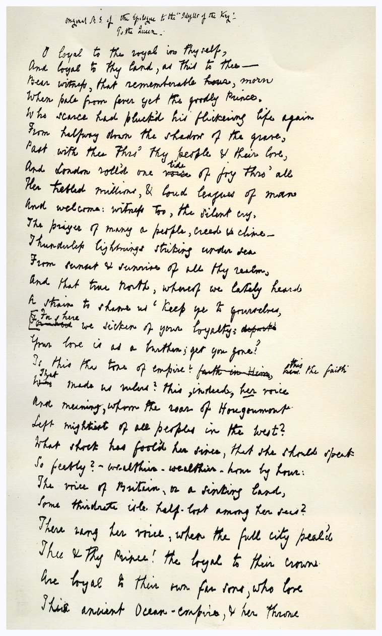 Origineel manuscript van de Epiloog van de Idylls of the King, ca. 1872 door Alfred Lord Tennyson