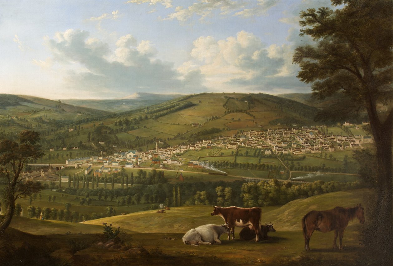 Stroud vanaf nabij Rodborough Fort, Gloucestershire door Alfred Newland Smith