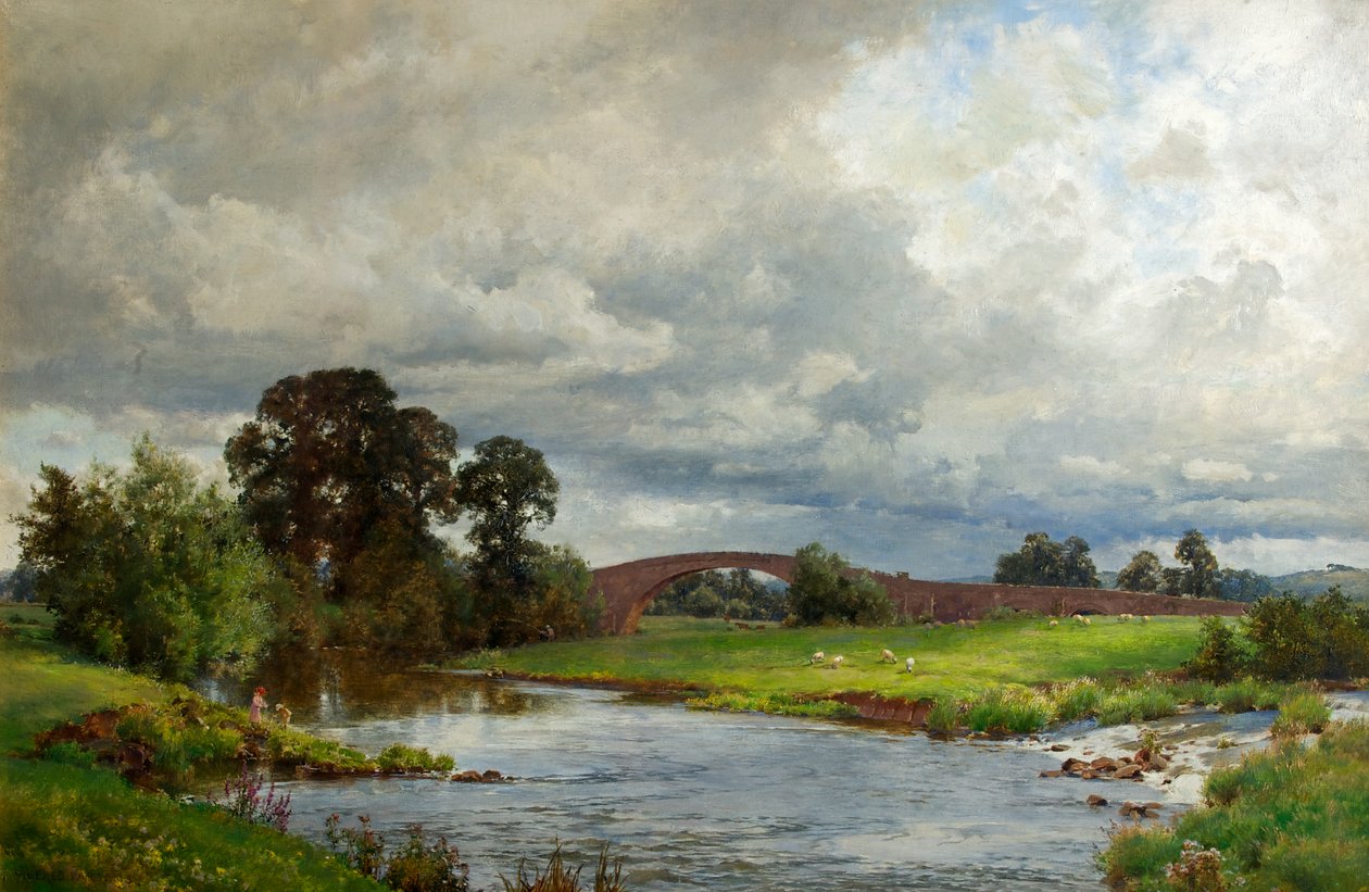 Thorverton Bridge (Olieverf op doek) door Alfred Parsons