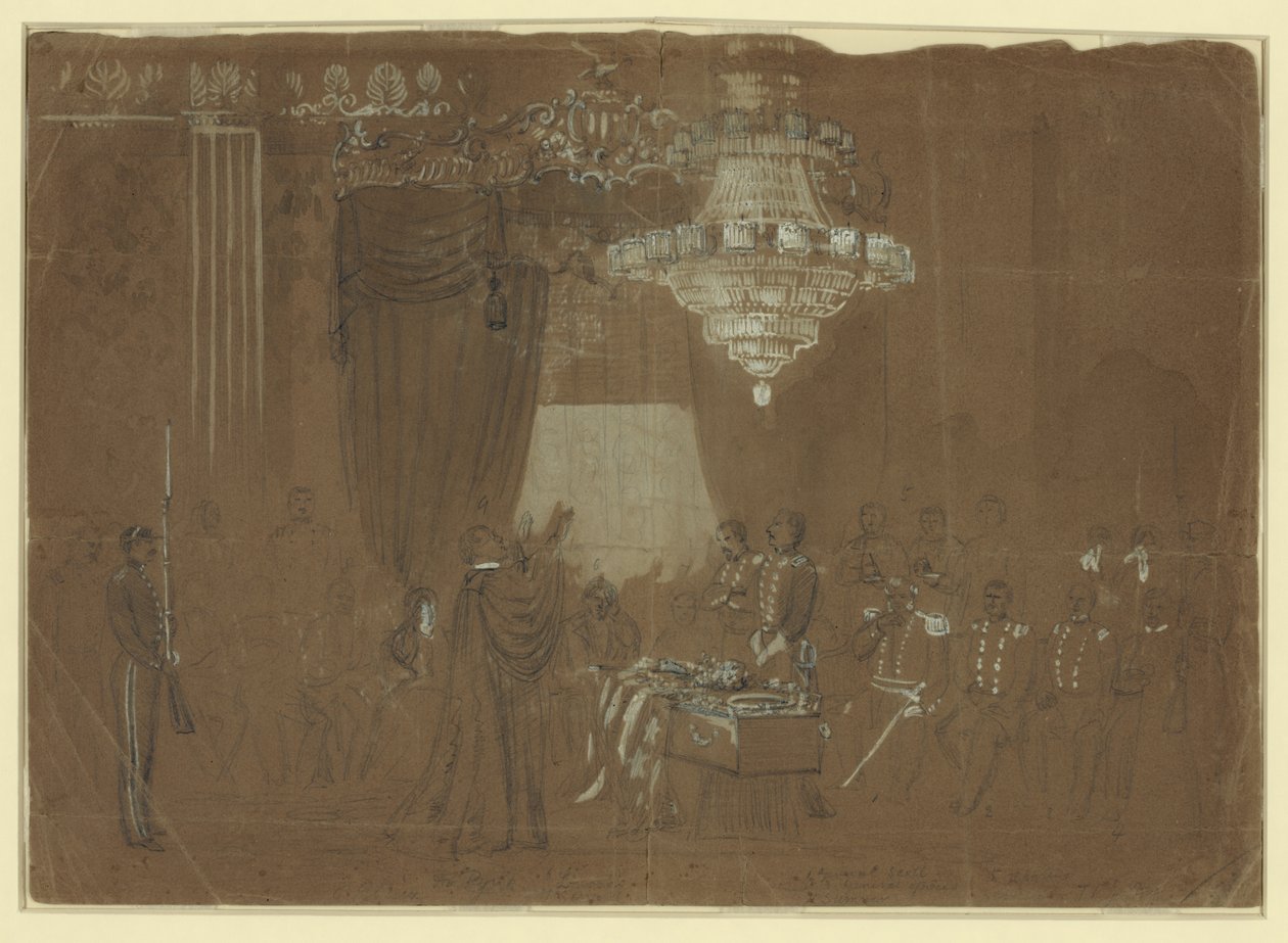 Begrafenis van Col. Ellsworth in de East Room van het Witte Huis door Alfred R. Waud