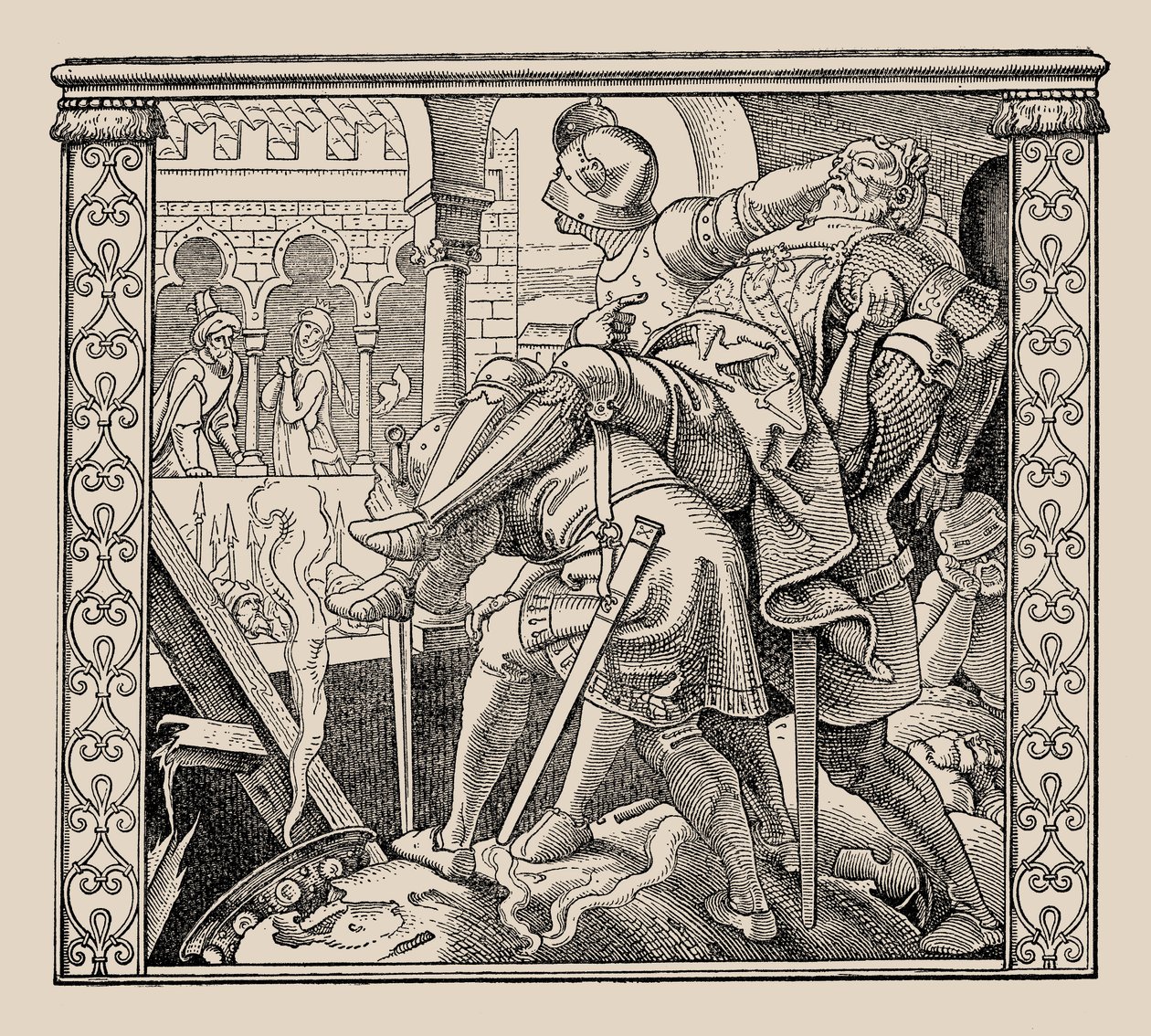Die Nibelungen. Hoe het lijk van Rudiger aan Krimhild wordt gepresenteerd, 1840-1841 door Alfred Rethel