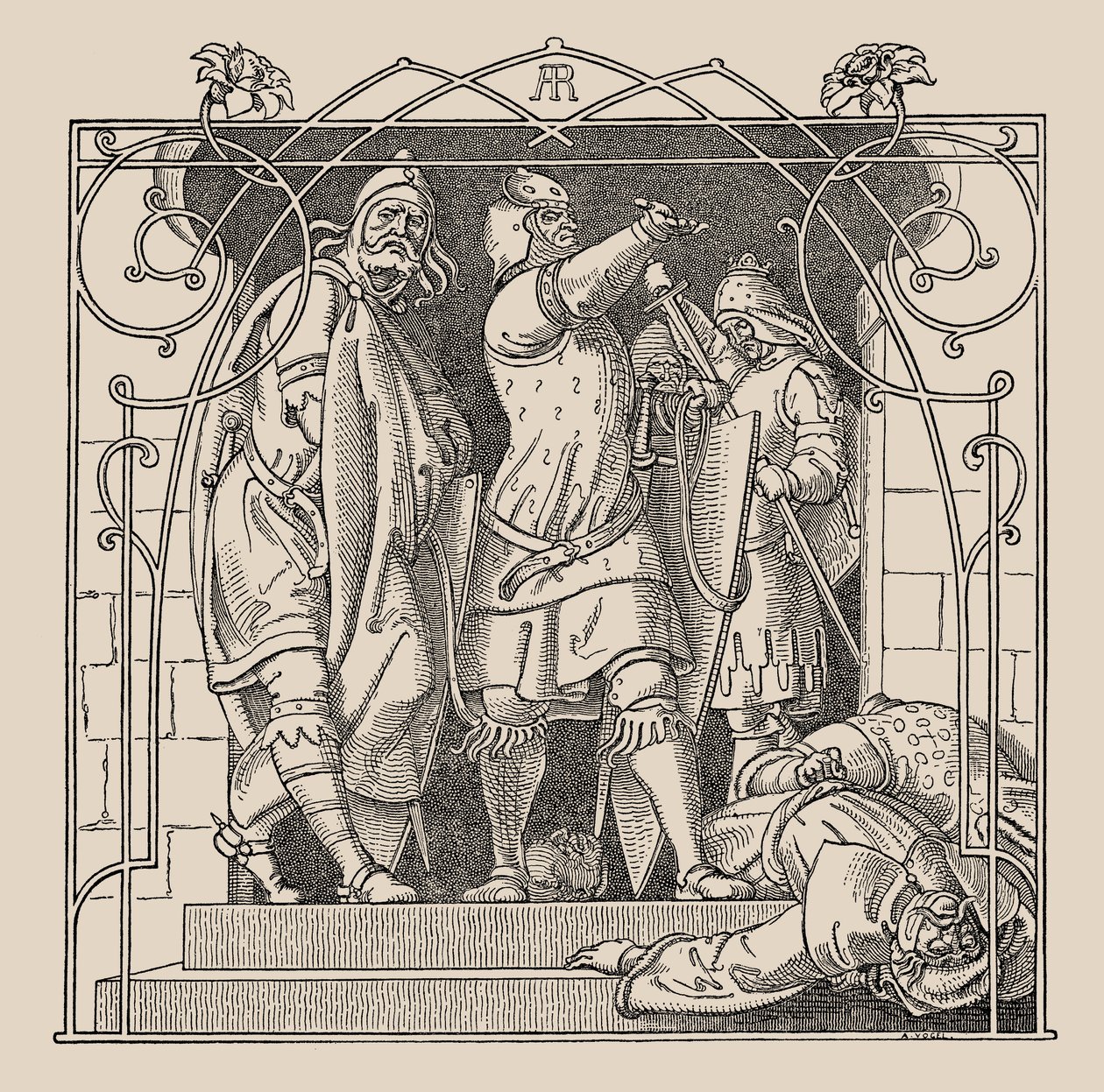 Die Nibelungen. Hoe ze de doden uit de hal gooiden, 1840-1841 door Alfred Rethel