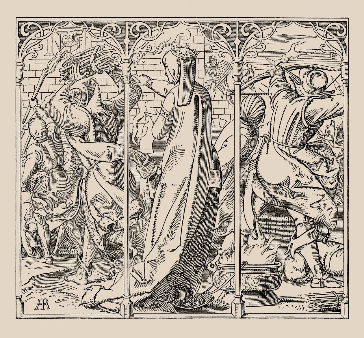 Die Nibelungen. Hoe de koningin opdracht gaf de hal plat te branden, 1840-1841 door Alfred Rethel