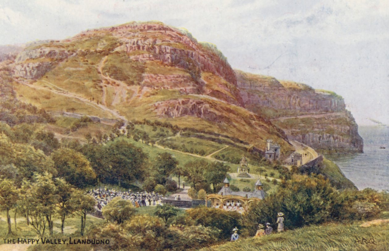 De Happy Valley, Llandudno (kleurenlitho) door Alfred Robert Quinton