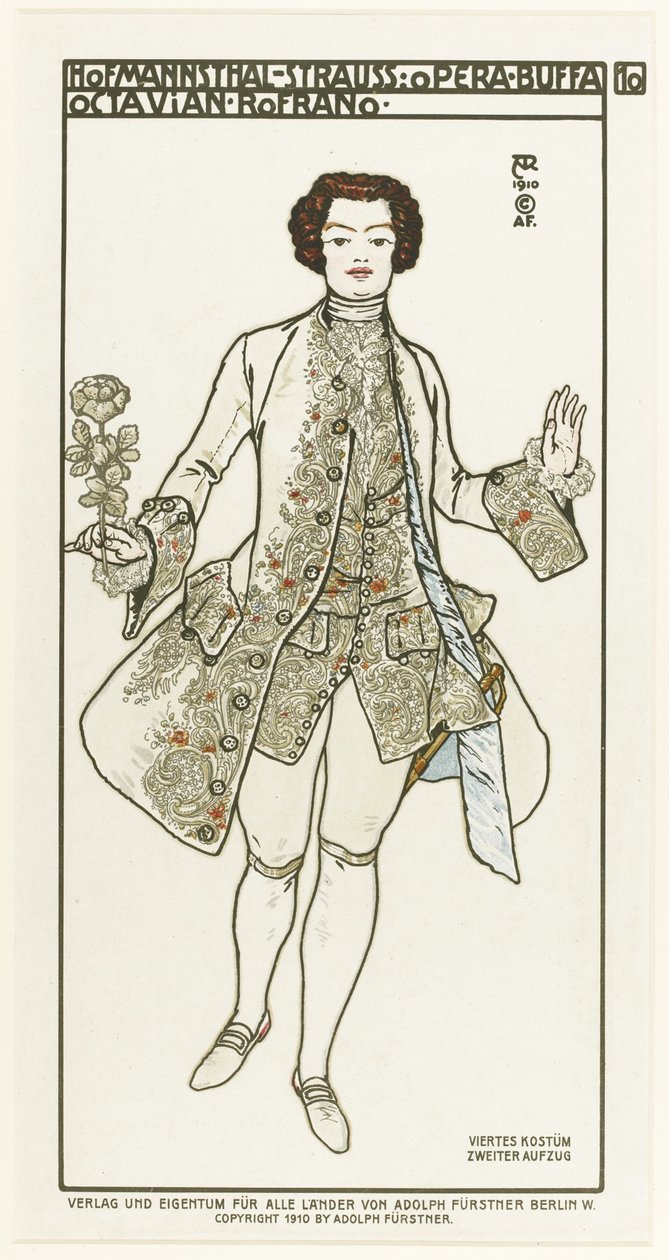 Kostuumontwerp voor de opera Der Rosenkavalier De Ridder van de Roos door Richard Strauss, 1910 door Alfred Roller