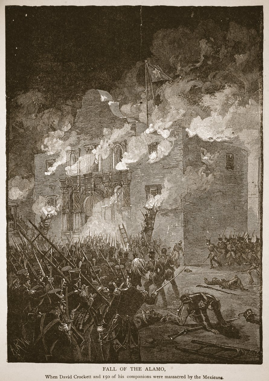 Val van de Alamo, uit een boek gepubliceerd in 1896 door Alfred Rudolph (after) Waud