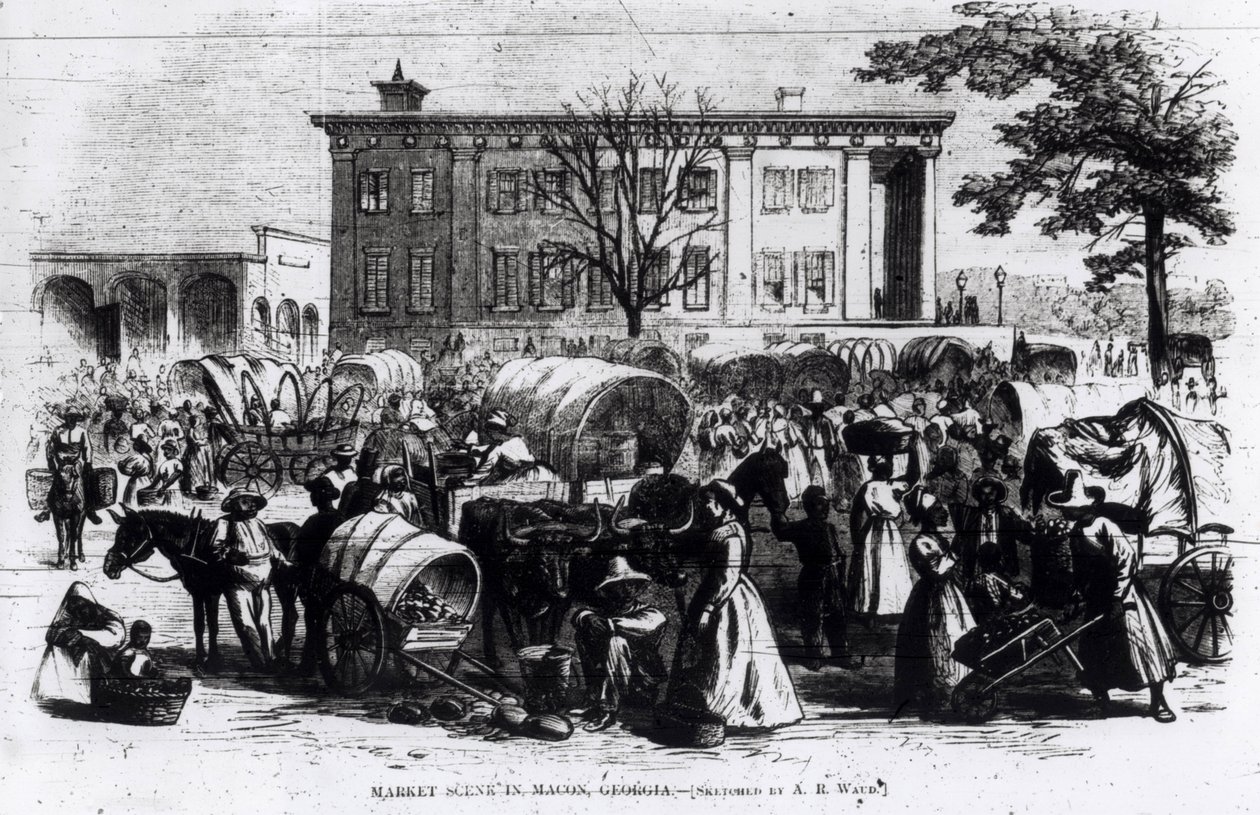 Marktscène in Macon, Georgia, uit 