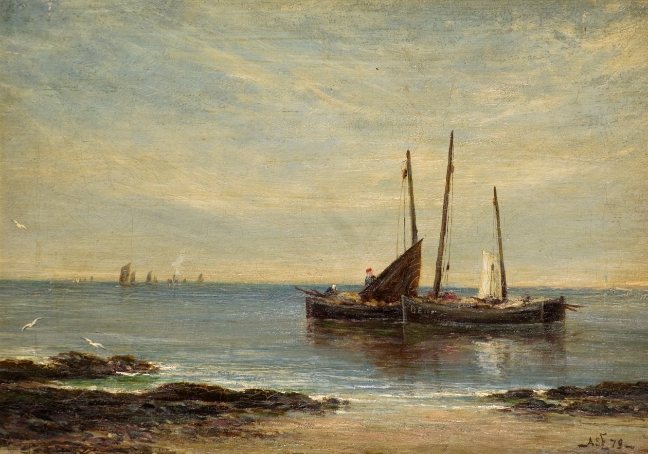 Vissersboten bij de monding van de Tay door Alfred Sanderson Edward