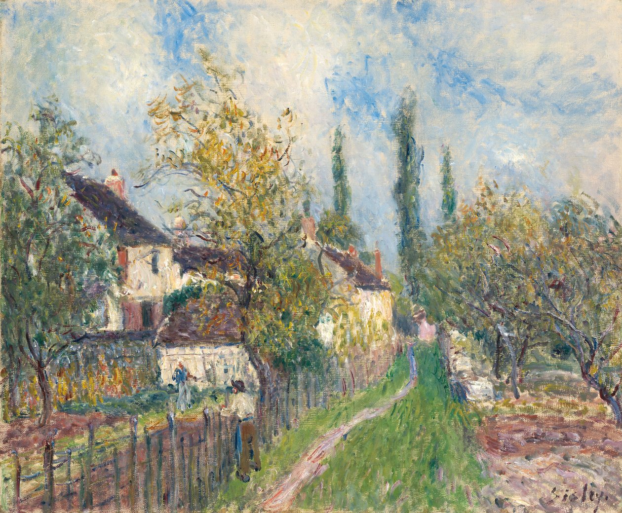 Frans: Un sentier aux Sablons Een pad bij Les Sablons door Alfred Sisley