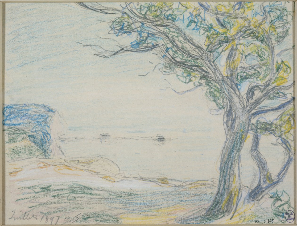 Bomen aan zee door Alfred Sisley