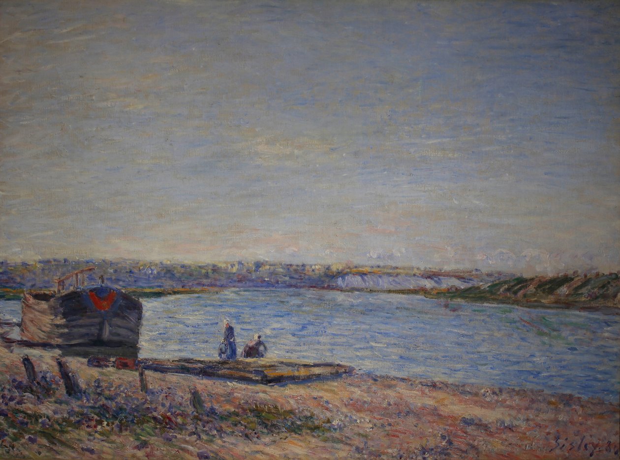 Frans: Les Côteaux de Veneux, gezien vanaf Saint Mammès door Alfred Sisley