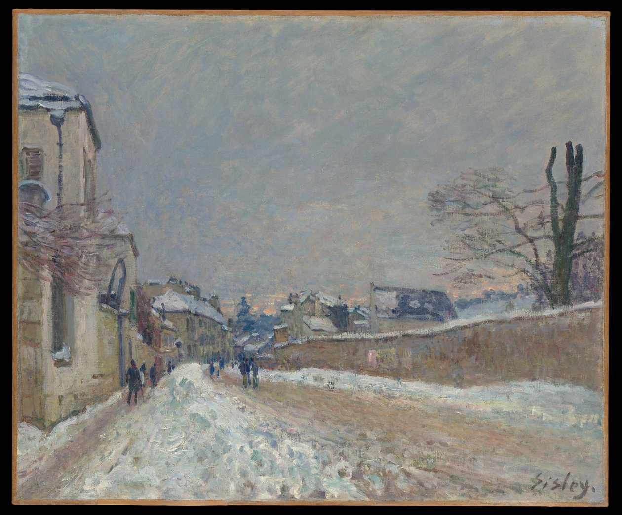 Rue Eugène Moussoir in Moret: winter door Alfred Sisley