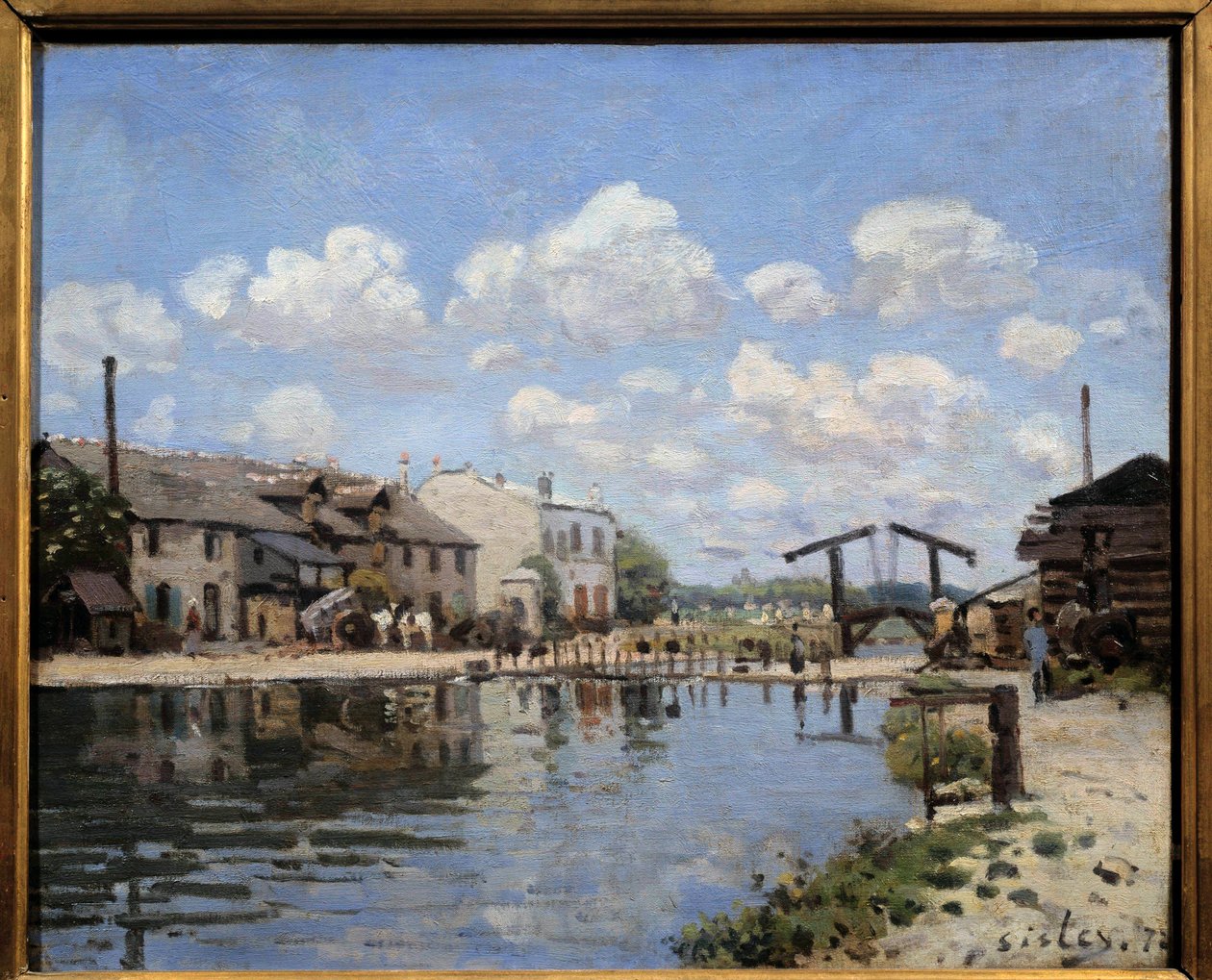 Het Canal Saint Martin in Parijs in 1872. Uitzicht op de sluis. Schilderij door Alfred Sisley (1839-1899) 1872. Dim. 0,38 x 0,46 m. Parijs, musee d