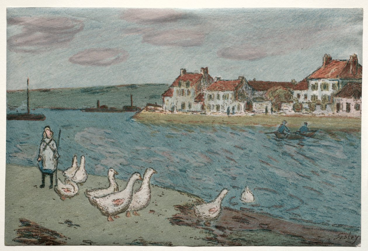 De Rivieroever of Ganzen door Alfred Sisley