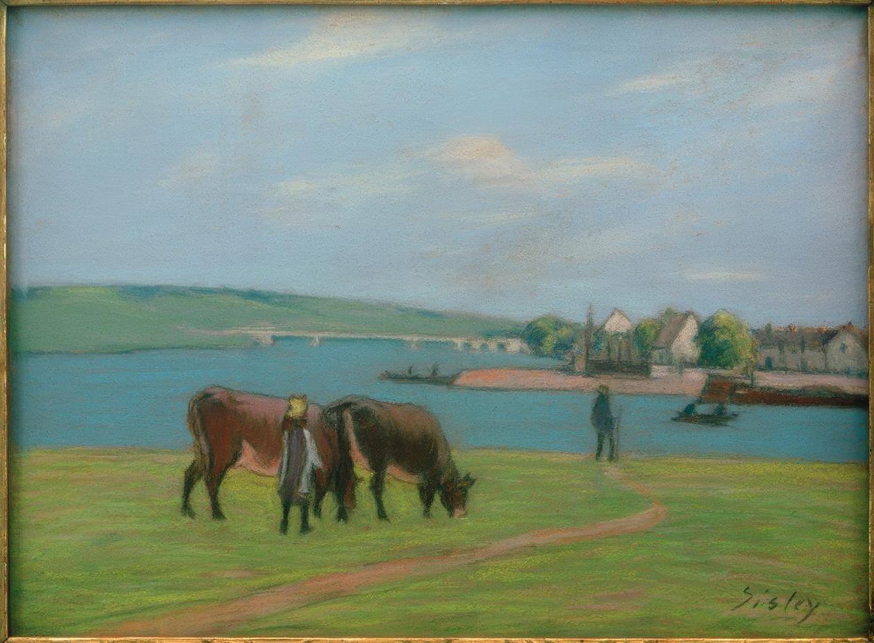 Koeien aan de oevers van de Seine bij Saint-Mammès door Alfred Sisley
