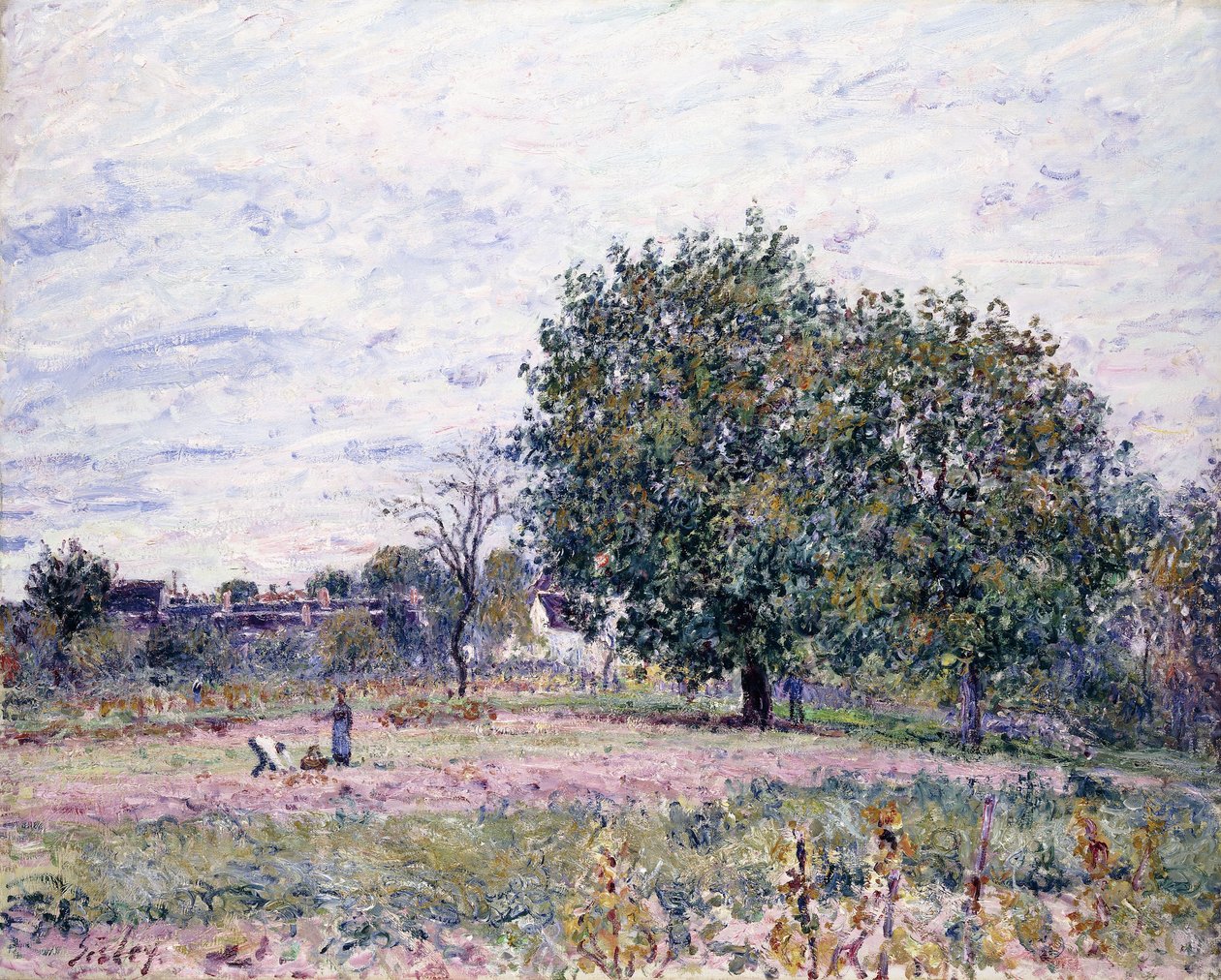 Walnootbomen, Effect van de Ondergaande Zon - Eerste Dag van Oktober, 1882 door Alfred Sisley