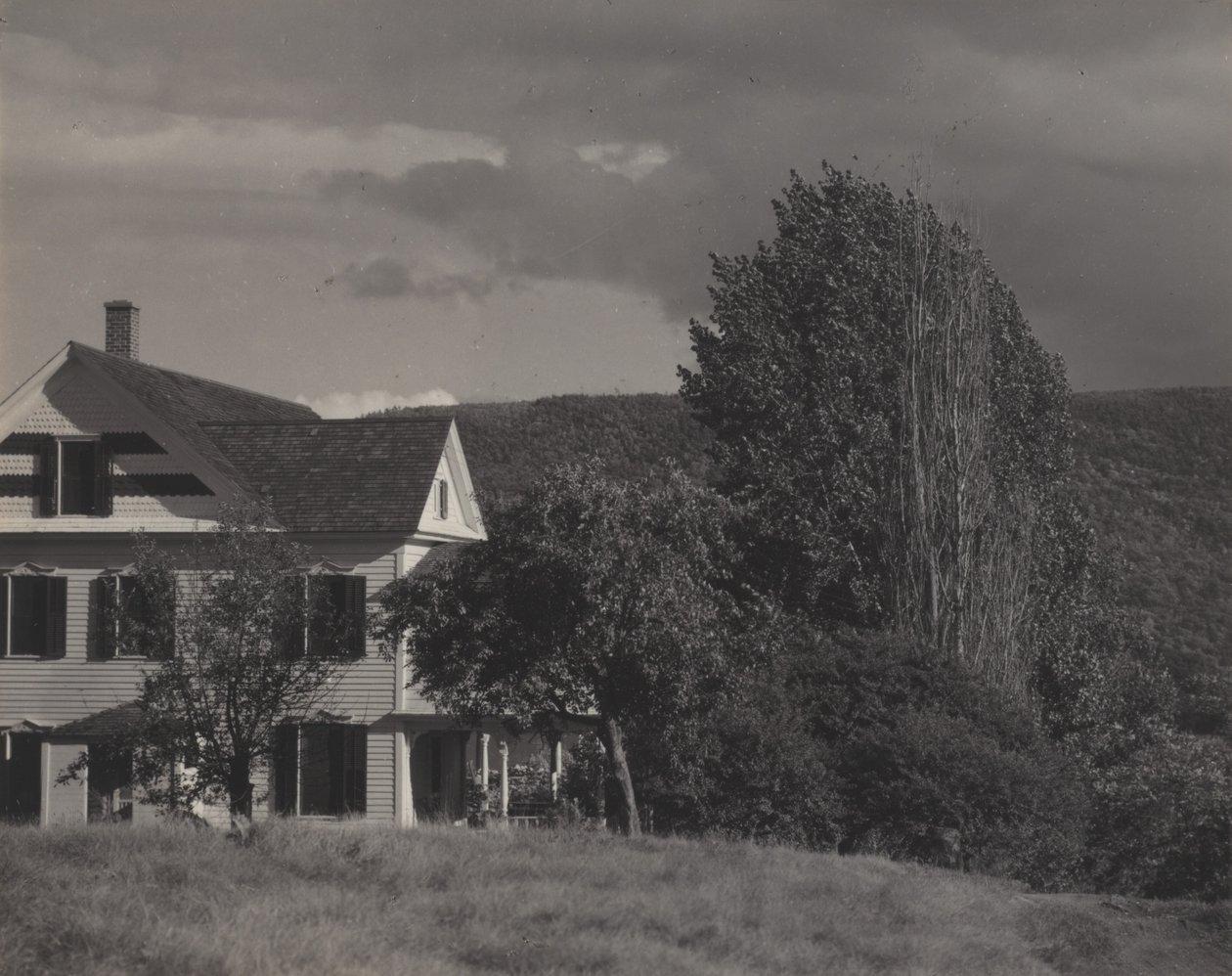 Huis en populieren, Lake George door Alfred Stieglitz